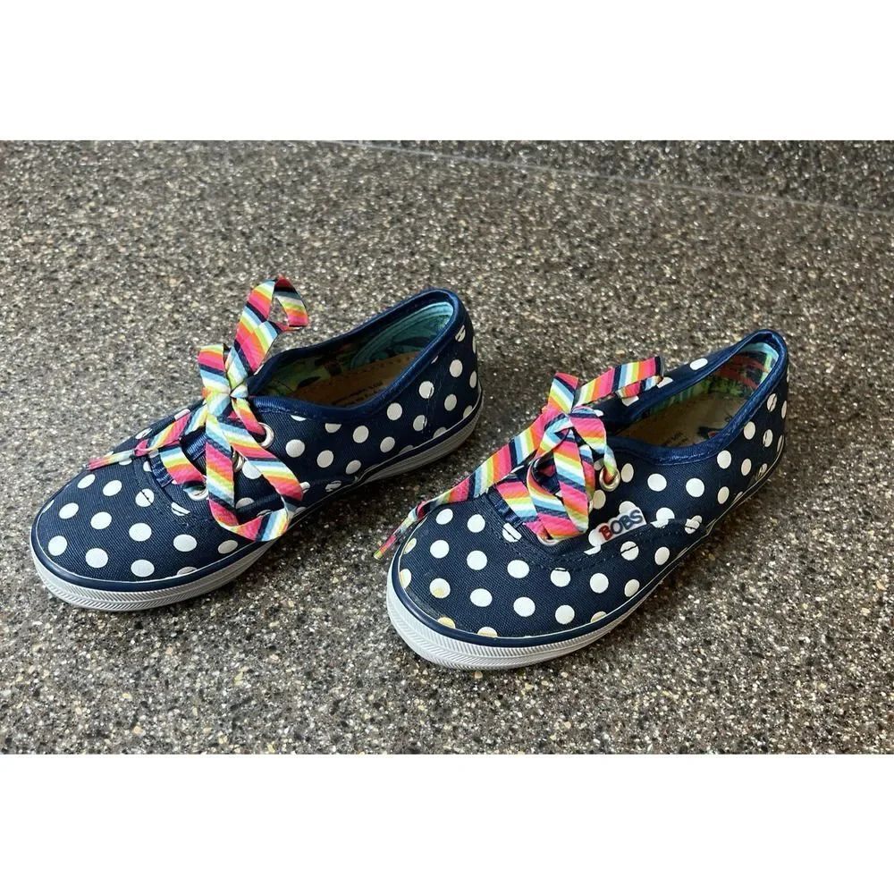 BOBS from Skechers Blue Polka Dots Canvas Sneaker Toddler Girls Sz 9 Lace Up Low